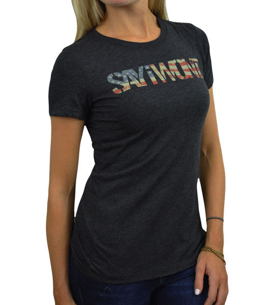 Faded Flag Creed Tee LADIES - Black